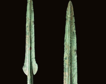 Starożytny Brązowy Grecki Grot Włóczni / Epoka Brązu / Numenorejski / Piękna Patyna / Artefakt