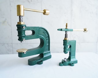 Vintage Restored Hand Press Machine for Leather Crafting - Leatherwork / fi 6mm / Gift for Crafter / Brass Finish / Racing Green Bookbinding