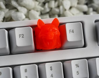 Orange Neon Fox Artisan Keycap - KeyRelic Artisan Resin Fox Keycap for Mechanical Keyboard / Gift for Gamer