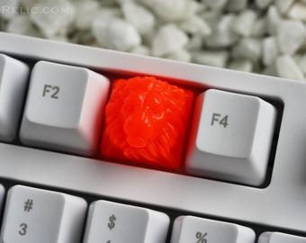 Orange Neon Lion Keycap - Resin Black Keycap from KeyRelic Artisan Mechanical Keyboard Lion Keycaps King Gift