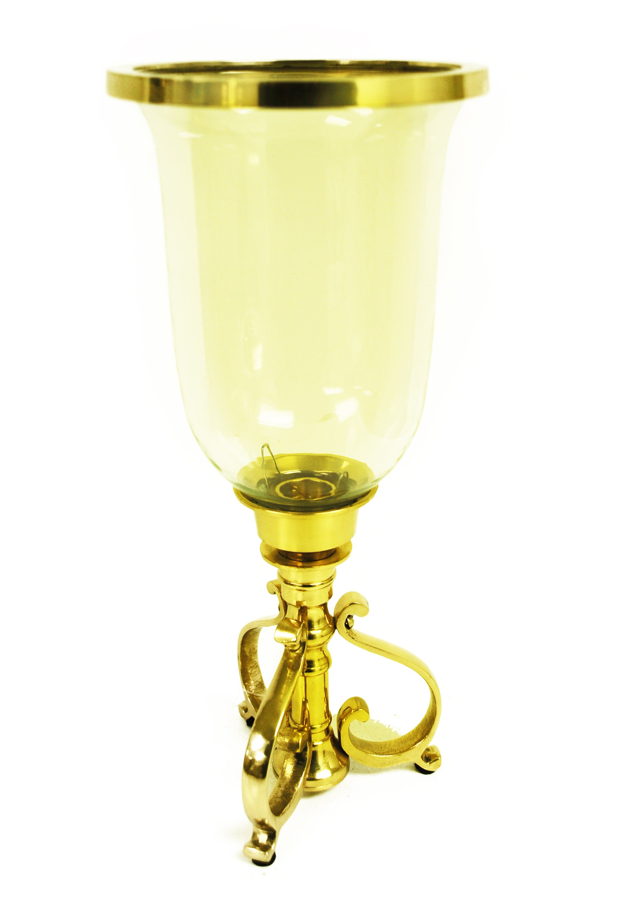 Ima Brass Solid Brass Candle Holder With Glass Hurricane and Brass Rim