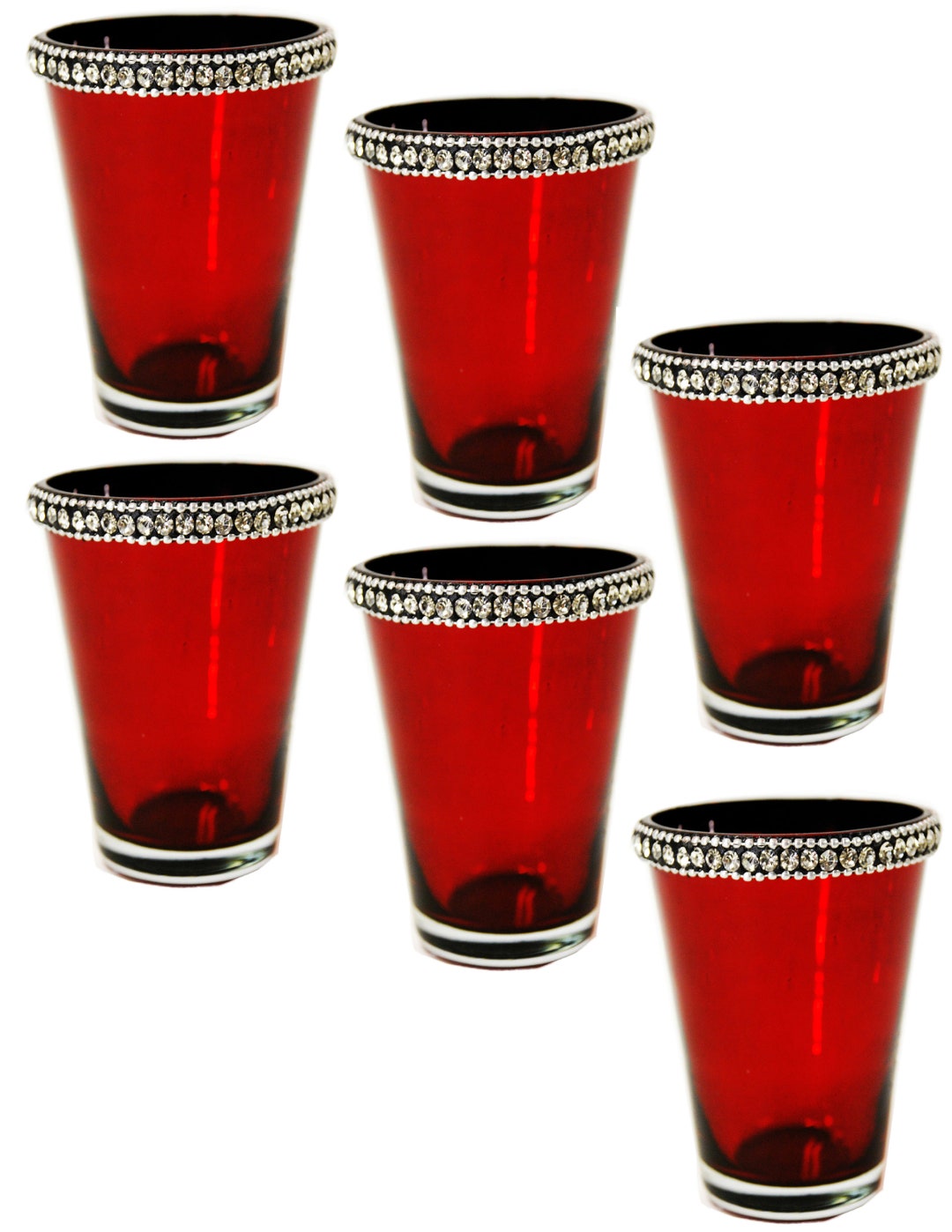 Red Votive Holders With Crystal Embellishments Set of 6 Pcs. by Ima