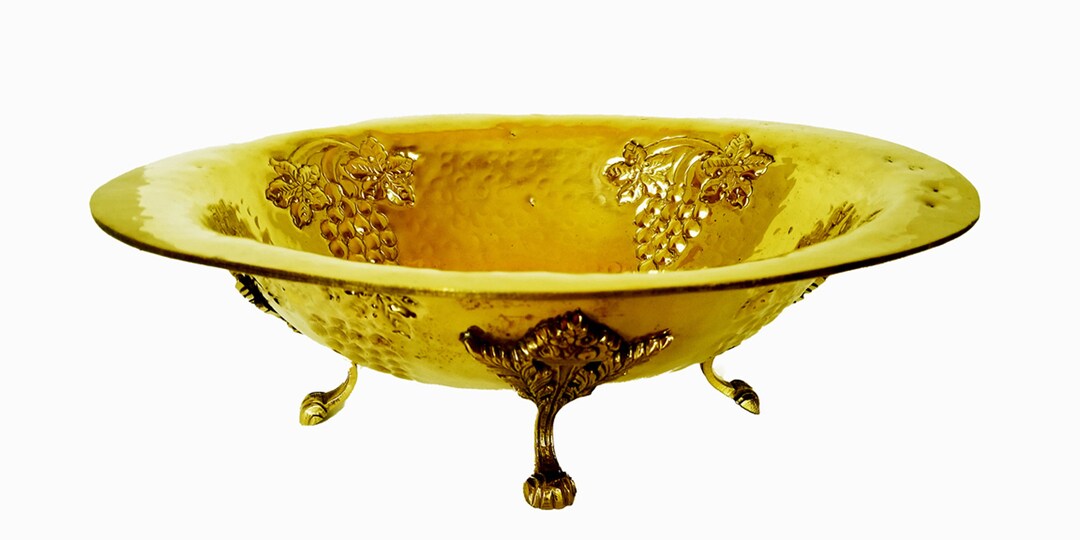 IMA BRASS Solid Brass Oval Bowl With Grapes Engraving Inside L Etsy