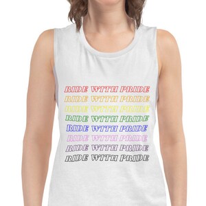 1-Ladies’ Muscle Tank | Ride With Pride | Spinning | LGBTQ