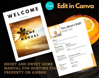Home Manual | Welcome Book | Vacation Rental | Airbnb | Hosting | Digital Download | Canva Template | Editable | 2 Pages | Short and Sweet