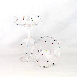 Pair of smartie dot cocktail/champagne coupe glasses