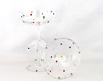 Pair of smartie dot cocktail/champagne coupe glasses
