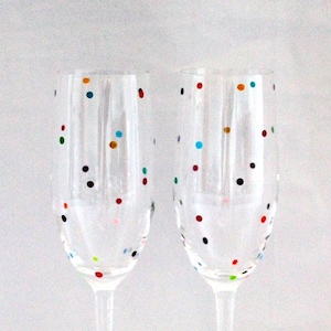 A pair of smartie dot champagne flutes