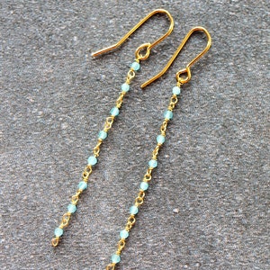 Gold & aqua chalcedony chain earrings