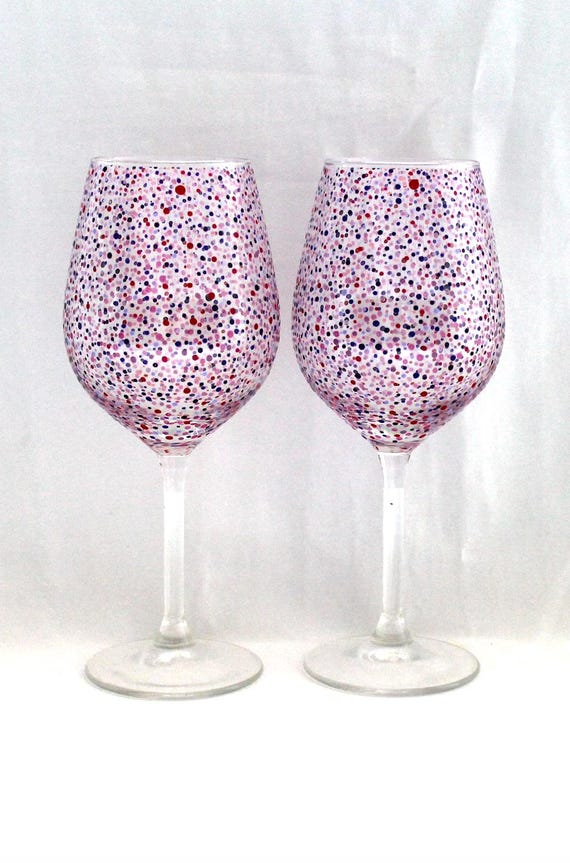 Pair of Pinks Polka Dot Wine Glasses - Etsy