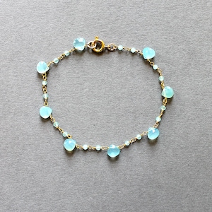 Gold & Aqua Chalcedony teardrop bracelet image 1