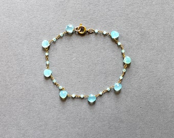 Gold & Aqua Chalcedony teardrop bracelet