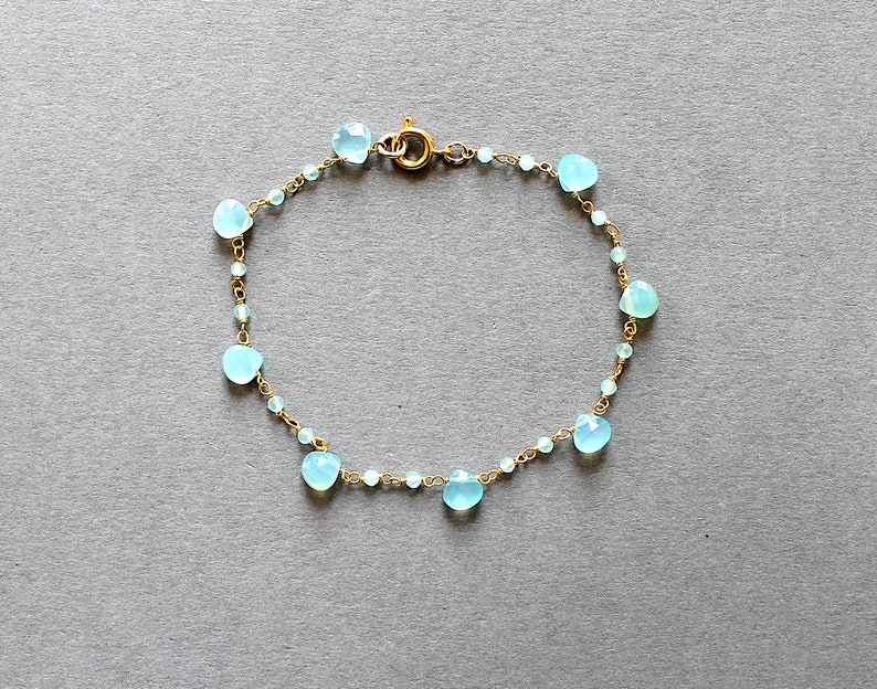 Gold & Aqua Chalcedony teardrop bracelet image 1