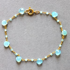 Gold & Aqua Chalcedony teardrop bracelet image 2