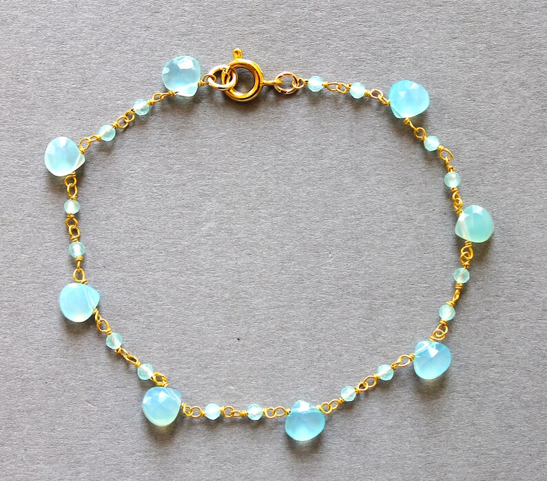 Gold & Aqua Chalcedony teardrop bracelet image 2