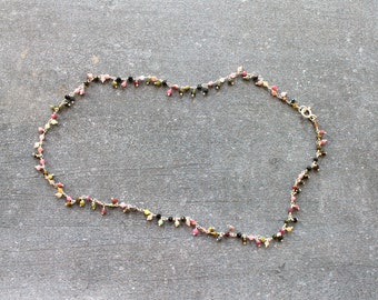 Silver & watermelon tourmaline chain necklace