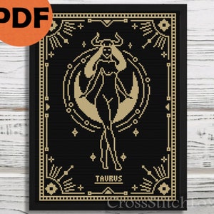 Stier Sternzeichen Kreuzstich Anleitung PDF, Stier Sternzeichen Horoskop Zeichen Kreuzstich Scheme, Astrologie Muster witchy Kreuzstich