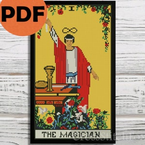Karta Tarota Magik mini wzór haftu krzyżykowego natychmiastowe pobranie pliku PDF, Wielki Arkana mały wzór haftu DIY prezent