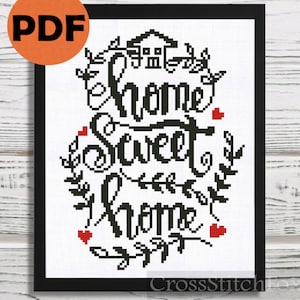 Home Sweet Home Cross Stitch Pattern PDF, home sign counted cross stitch, housewarming gift DIY cross stitch