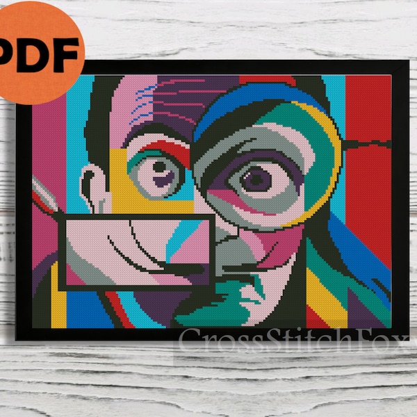 Salvador Dali abstract modern cross stitch pattern PDF, Salvador Dali,  funny celebrity pattern for instant download DIY gift