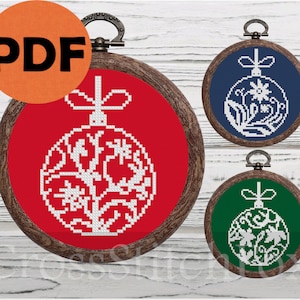 Tiny Christmas Baubles ornament easy cross stitch patterns PDF