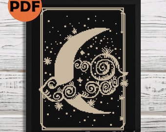 Moon cross stitch pattern PDF, mystery card cross stitch, moon phase cross stitch, wiccan witchy cross stitch pattern