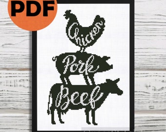 Kitchen cross stitch pattern PDF  home decor BBQ cross stitch pattern