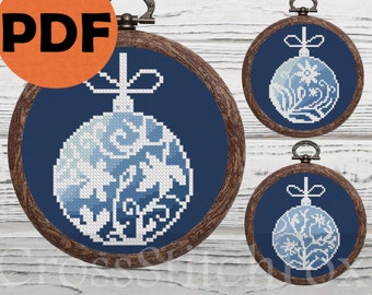 Tiny Christmas ornament Blue Baubles cross stitch patterns PDF Digital Download