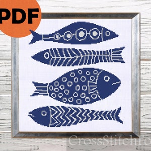 Boho Fish Cross Stitch Pattern: Modern Tribal Decor (PDF Pattern)