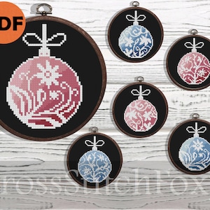 Kerstballen kleine ornamenten kruissteekpatronen PDF, eenvoudige mini-kerstballen, kleine kerstballen