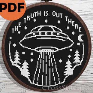 Alien spaceship quote cross stitch pattern, UFO extraterrestrial alien cross stitch handmade gift area 51