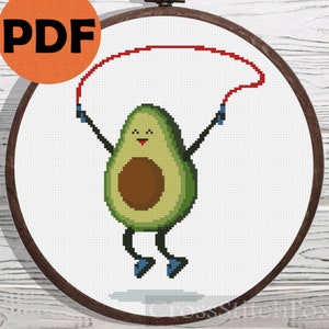 punny avocado running 3 inch cross stitch pattern*Digital file only* Avocardio
