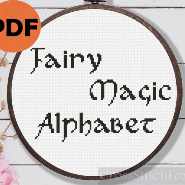 Fairy Magic Alphabet Cross Stitch Pattern PDF Digital Download, Full alphabet font cross stitch pattern