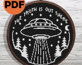 Alien Spaceship Cross Stitch Pattern: UFO Area 51 (PDF Pattern)