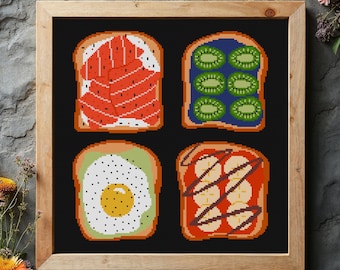 Breakfast Toast Cross Stitch Pattern: Food Kitchen Decor (PDF Pattern)