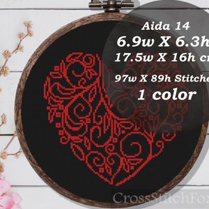 Heart Cross Stitch Patterns PDF, Love Floral Heart Counted Chart ...