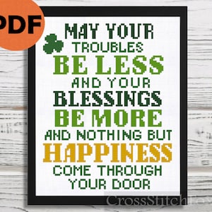 Irisches Segen Kreuzstichmuster PDF, St Patricks Day Kreuzstichmuster , Einweihungsparty Segen Kreuzstichvorlage
