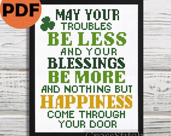 Irish blessing cross stitch pattern PDF, st Patricks Day cross stitch pattern , housewarming blessing quote cross stitch chart