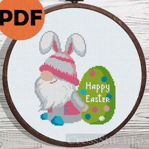Easter Bunny Gnome Cross Stitch Pattern (PDF Download)
