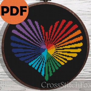 Rainbow cross stitch pattern PDF for instant download, Love mini cross stitch, Birthday DIY gift wedding sampler