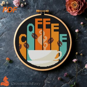Vintage Coffee Cup Cross Stitch Pattern: Retro Kitchen Decor (PDF Pattern)
