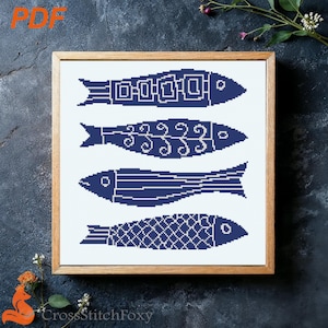 Schema punto croce Boho Fish: decorazione tribale moderna (schema PDF)