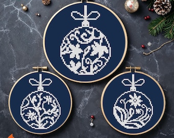 Tiny Christmas Baubles ornament easy cross stitch patterns PDF