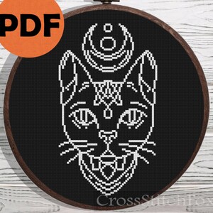 Mythical Cat Cross Stitch Pattern PDF, Mystery Cat Pattern, Wiccan ...