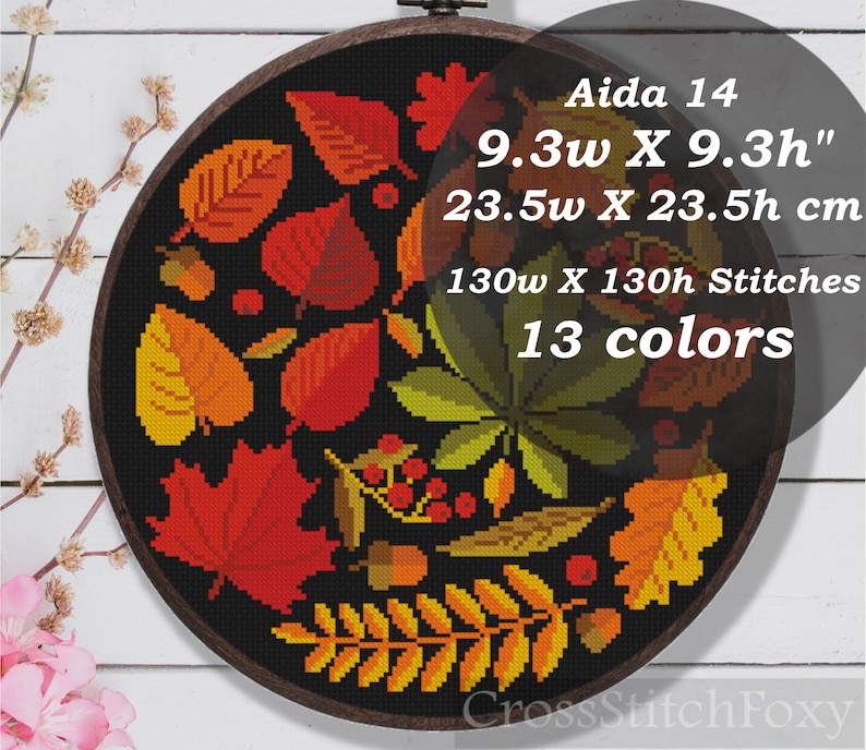 Fall Leaves Cross Stitch Pattern PDF Autumn Forest Mini Plants Easy - Etsy