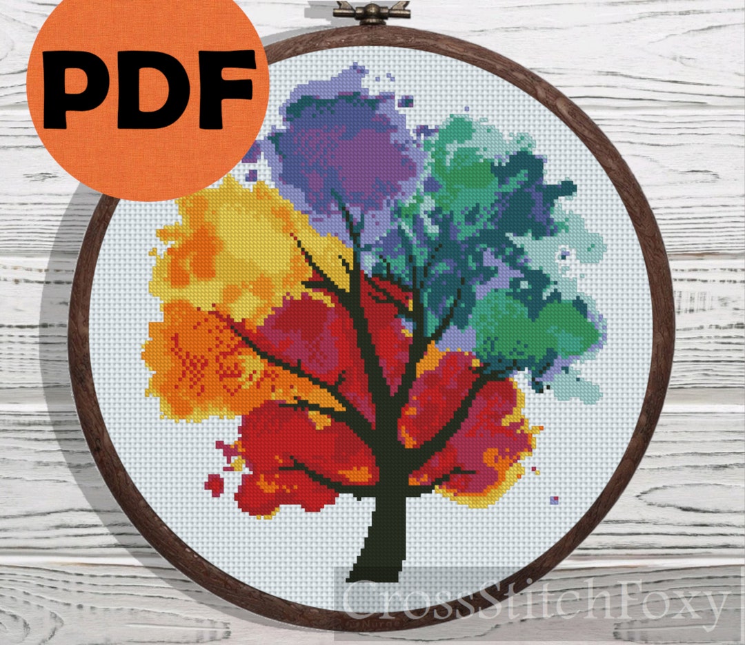 Four Seasons Tree Cross Stitch Pattern PDF, Watercolor Plant Counted ...