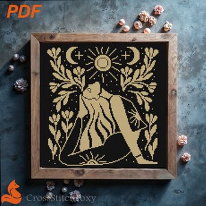 Yoga Woman Cross Stitch Pattern: Fitness Witchy Design  (PDF Download)