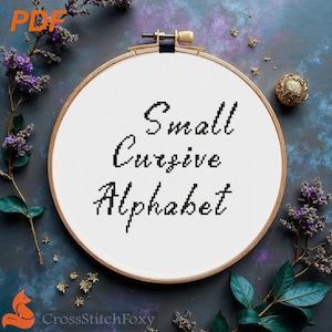 Cursief alfabet kruissteekpatroon: klein elegant lettertype (pdf-patroon)