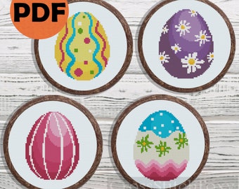 Easter eggs cross stitch patterns PDF, easy small Easter eggs set, Easter DIY wall decor modern counted cross stitch pattern