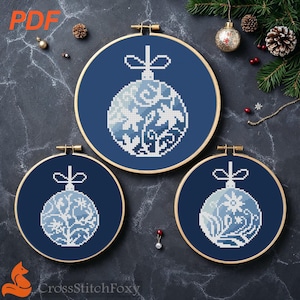 Tiny Christmas ornament Blue Baubles cross stitch patterns PDF Digital Download